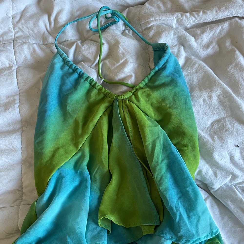 Blue and green halter top